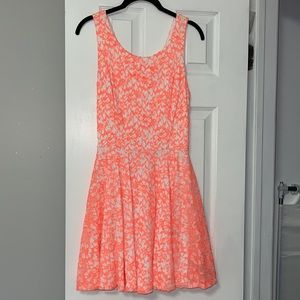 Guess Neon Orange Lace Open Back Skater Dress